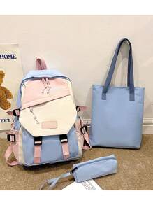 Pilotbird Large Capacity Colorblock Student Backpack, Multiple Pockets Casual School Bag