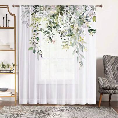 1 peça Cortina de Janela de Decoração de Casa de Verão Fresca Impressa com Folha e Flor