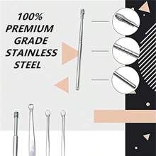 6 件套耳朵清洁工具套装，采用弹簧螺旋设计，皮革盒中的不锈钢耳勺，方便家庭使用、学校、返校、旅行、旅行必需品、家庭必需品、耳朵清洁器