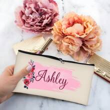 Túi đựng mỹ phẩm phù dâu có tên và hoa tùy chỉnh theo yêu cầu - Quà tặng cá nhân hóa cho cô ấy, Túi đựng mỹ phẩm tùy chỉnh, Quà tặng bạn thân cho cô ấy, Quà tặng sinh nhật, Lời cầu hôn của phù dâu, Túi đựng đồ trang điểm, Phụ kiện du lịch - Màu be - Xem 2