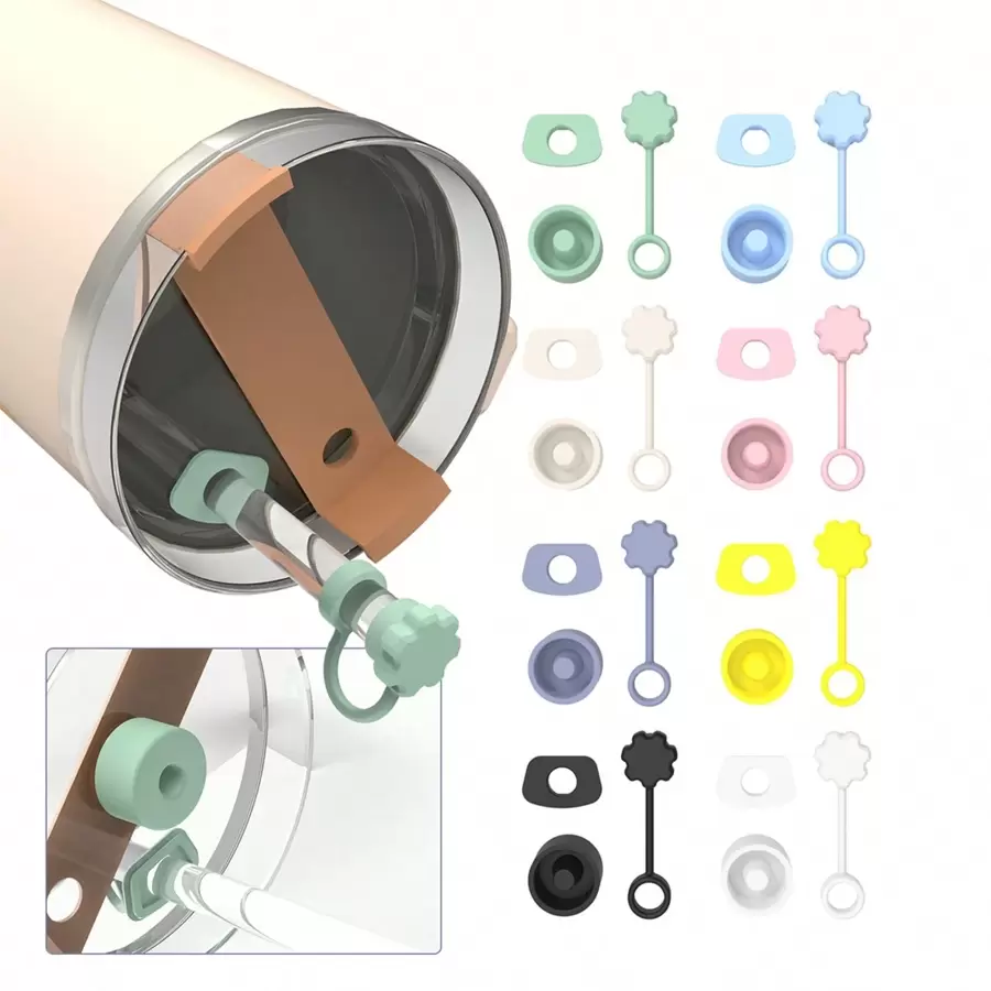 Juego de 3 tapas anti-derrames de silicona con pajita, tapa a prueba de fugas, ideal para cocina, regalo de Navidad - Multicolor - Ver 1