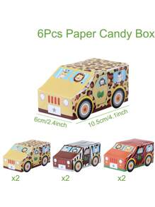 6Pcs Animal Patterned Small Car Shaped Mini Candy Box, Animal Themed Party Birthday Decorations, Portable Candy Box, Candy Bag Gift Packaging Box - Multicolor - View 4