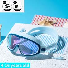 3 件套（游泳镜 + 鼻夹 + 耳塞）儿童 6-12 岁游泳镜，防水防雾高清宽框潜水镜，适合男孩和女孩 - 藏蓝色 - 查看 1