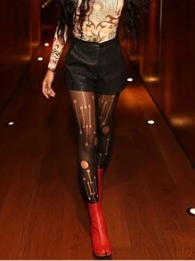 1 pièce Collants résille ajourés déchirés pour femmes, pantalon gothique transparent à taille haute avec sous-pieds en maille