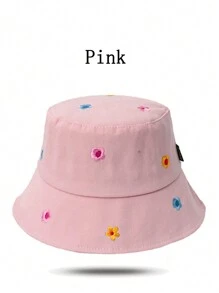 Chapéu Bucket Feminino Bordado Flor Doce Bonito, Chapéu Bucket Versátil para Mulheres, Chapéu de Proteção Solar para Praia e Viagens ao Ar Livre Para Homens e Mulheres na Primavera e Verão, Boné Feminino para Férias - Multicolorido - Visão 7