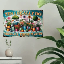 1pc Vintage Tin Sign With Colored Botanical Print - 12x8 Inches And Durable For Indoor And Outdoor Decoration, Perfect Gift For Gardeners