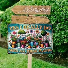 1pc Vintage Tin Sign With Colored Botanical Print - 12x8 Inches And Durable For Indoor And Outdoor Decoration, Perfect Gift For Gardeners