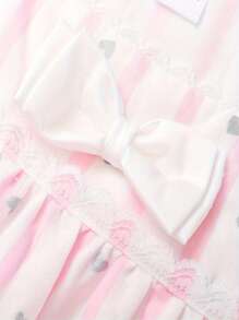 Annil Conjunto de pantalones de manga larga con estampado de corazón de cuello cuadrado con encaje para niñas preadolescentes, nuevo y lindo con moño para primavera y otoño