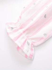 Annil Conjunto de pantalones de manga larga con estampado de corazón de cuello cuadrado con encaje para niñas preadolescentes, nuevo y lindo con moño para primavera y otoño