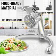 Rotary Cheese Grater, Zinc Alloy Rotary Vegetable Mandoline, Manual Cheese Mandoline W/ 5 Stainless Steel Cutting Cones, Manual Vegetable Grater W/ 2.5L Bowl, Rotary Shredder W/Suction Base - Silver - View 2