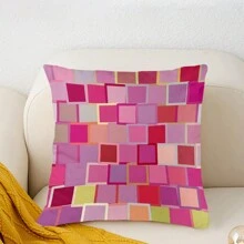 1pc Checkered Geometric Print Cushion Cover, Room Decorative Pillowcase Home Decoration