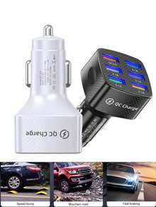 1pc Car Charger 6 USB Porous QC3.0 Fast Charging Car Smartphone Charger - White - View 12