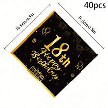 40 件黑色和金色餐巾，适用于 18 岁生日派对和周年庆典、餐桌装饰用品、圣诞节 - 18years - 查看 2