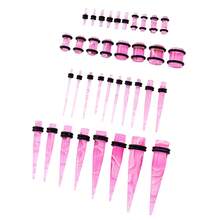 18pcs Personalized Multisize Acrylic Ear Tapers & Plugs Set, Pink With Leather Case, Unisex, 0.16~1cm - Pink Leather Case - View 2