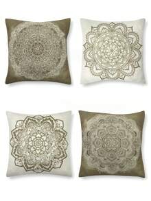 SUMGAR Beige Coffee Mandala Throw Kissenbezüge Frühling Boho Pattern Square Kissenbezüge Bohemian Kissenbezüge für Schlafsofa Auto mit unsichtbarem Reißverschluss 45x45cm 4er Pack - Verschiedenfarbig - Übersicht 3