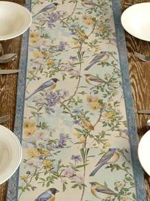 1 Stück Tischläufer mit Vogelmuster, Landhausstil, 33cm * 183cm / 13 Zoll * 72 Zoll Rechteckform, einseitig Muster, Tischläufer für Heimdekoration, Küchendekoration, einfach und elegant, geeignet für Heimküchendekoration und Event-Partydekoration