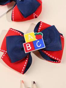 2 Cái/gói Back To School ABC Apple Phụ Kiện Bút Chì In Hình Nơ Kẹp Tóc Cho Bé Gái, Phong Cách Học Đường - Nhiều màu - Xem 4