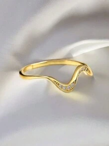 1pc Fashionable Wave Design Ladies Ring For Daily Wear - Yellow Gold - View 3