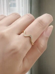 1pc Fashionable Wave Design Ladies Ring For Daily Wear - Yellow Gold - View 4