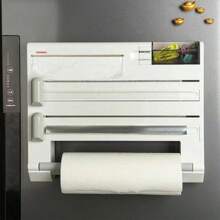 Multifunctional Paper Towel Wall Mounted/Refrigerator Mounted Roll Cutting Rack With Spice Rack, 4 In 1 Wall Mount Bracket For Kitchen Plastic Wrap Aluminum Foil Dispenser (Removable) - White - View 12