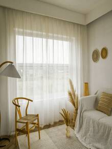 1 Piece Modern Whithe Striped Sheer Curtains For Balcony Study Screen Thin Curtain Tulle Bedroom Living Room Curtains - White - View 1