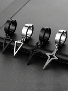 1件装不锈钢男士黑色夹式假耳环耳环几何三角形吊坠男女通用无耳洞耳环女士朋克哥特风饰品 - 無耳洞耳夾 - 查看 11