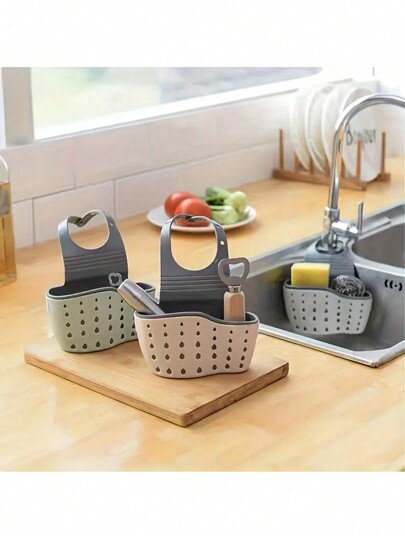 1/4pcs TPR (Thermoplastic Rubber Material) Adjustable Kitchen Sink Storage Rack With Soap Sponge Cloth Holder - Suspended Drainage Basket Storage, Space Saving, Multi-Purpose (Heart-Shaped Water Droplet Style Random), Home Decoration, Christmas Gifts, Home Gifts, Room Decoration