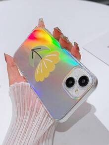 1 件透明 TPU 彩色彩绘手机壳，带花卉图案、渐变色、闪光和激光膜，适用于 iPhone 15，防震防摔，简约个性化，时尚新品 - 無色 - 查看 4