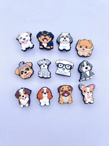 12 قطعة من التميمة بتصميم الكلب للأزياء DIY، حلية قابلة للفصل للزينة على الأحذية المفرغة ، اكسسوارات أحذية للنساء والرجال مناسبة للارتداء في الربيع والصيف والشاطئ أو اليوم