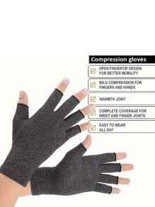 1 Pair Unisex High-Quality Compression Gloves, Suitable For Daily Use, Typing, Work, Fitness And Exercise - Fingerless Sports Gloves With Thumb Hole - Half-Finger Support Gloves - Open Finger Design - UV Protection Manicure Gloves