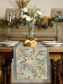1 Stück Tischläufer mit Vogelmuster, Landhausstil, 33cm * 183cm / 13 Zoll * 72 Zoll Rechteckform, einseitig Muster, Tischläufer für Heimdekoration, Küchendekoration, einfach und elegant, geeignet für Heimküchendekoration und Event-Partydekoration