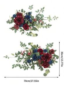 2Pcs/Kit  Wedding Sign Faux Flower For Ceremony Party Reception Entrance Floral Decor Wall Easel Stand For Wedding Poster Welcome Sign Sweetheart Table Wall Window Home Garden Outdoor Decor 13.77in*27.55in - Burgundy - View 4