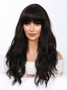 自然黑发水波顺滑春夏音乐节万圣节派对假发深棕色 22 英寸带刘海长波浪发合成假发适合女孩女士日常使用派对度假节日自然性感浪漫优雅简约街头运动休闲万圣节圣诞节角色扮演耐热假发 - 黑色 - 查看 4