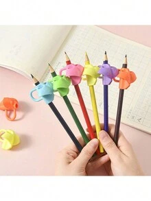 6pcs Random Triple Finger Grip Pen Holder, Student Correction Writing Posture Pen Gripper Tool - Multicolor - View 2