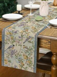 1 Stück Tischläufer mit Vogelmuster, Landhausstil, 33cm * 183cm / 13 Zoll * 72 Zoll Rechteckform, einseitig Muster, Tischläufer für Heimdekoration, Küchendekoration, einfach und elegant, geeignet für Heimküchendekoration und Event-Partydekoration