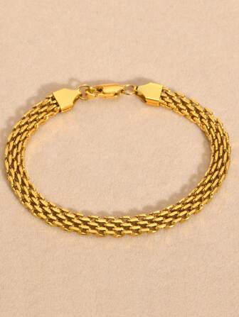 1 st. Rostfritt Stål Armband , Längd 17cm , Guldig Färg , För kvinnor