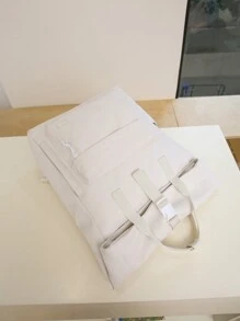 Solid Color Women Functional Backpack Suitable For Daily Commute And Travel, Minimalist Solid Color Women Daily Functional Backpack, Solid Color Women Functional Backpack, Women Minimalist Sport Black Backpack, School Backpack - Beige - View 8