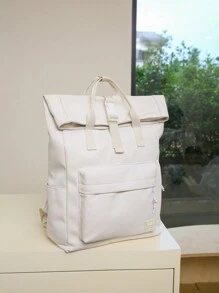 Solid Color Women Functional Backpack Suitable For Daily Commute And Travel, Minimalist Solid Color Women Daily Functional Backpack, Solid Color Women Functional Backpack, Women Minimalist Sport Black Backpack, School Backpack - Beige - View 3