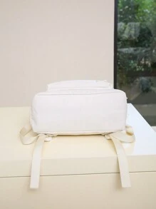 Solid Color Women Functional Backpack Suitable For Daily Commute And Travel, Minimalist Solid Color Women Daily Functional Backpack, Solid Color Women Functional Backpack, Women Minimalist Sport Black Backpack, School Backpack - Beige - View 4