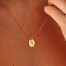 Tiny Birth Flower Necklace, 14k Gold Oval Disc Birth Flower Necklace, Wild Flowers Memorial Necklace, Gift For Her, Birth Flower Jewelry