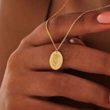 Tiny Birth Flower Necklace, 14k Gold Oval Disc Birth Flower Necklace, Wild Flowers Memorial Necklace, Gift For Her, Birth Flower Jewelry