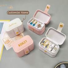 小巧玲瓏的個性化名字定制時尚皮革珠寶盒，個性化女孩珠寶盒，戒指、耳環珠寶旅行盒，伴娘禮物，新娘派對禮物，母親節美麗禮物，假期贈送姐妹和家人的禮物 - 粉紅色 - 查看 2