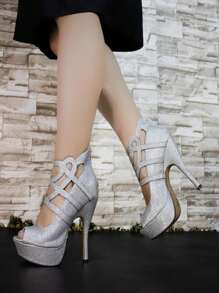 Sandalias de tacón alto de moda para mujer de punta abierta,tacón de aguja de moda de brillantes versátiles para un look femenino durante todo el año. - Plateado - Ver 2