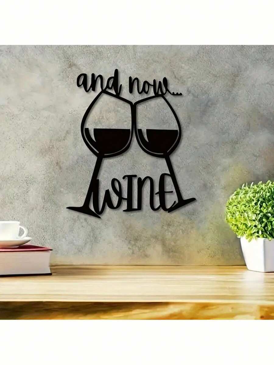 1 pezzo Insegna da parete in metallo astratto per bicchiere da vino, decorazione da parete per bar e esterni, regalo per amanti del vino, cartello per bevande, tempo di bere, decorazione per la cucina, decorazione per la casa, decorazione per la stanza, decorazione da parete - nero - Visualizzare 1