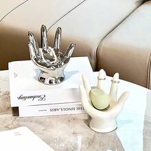 Ceramic Hand-Shaped Jewelry Holder Ring Display Tray For Desktop Or Home Decoration - Multicolor - View 2