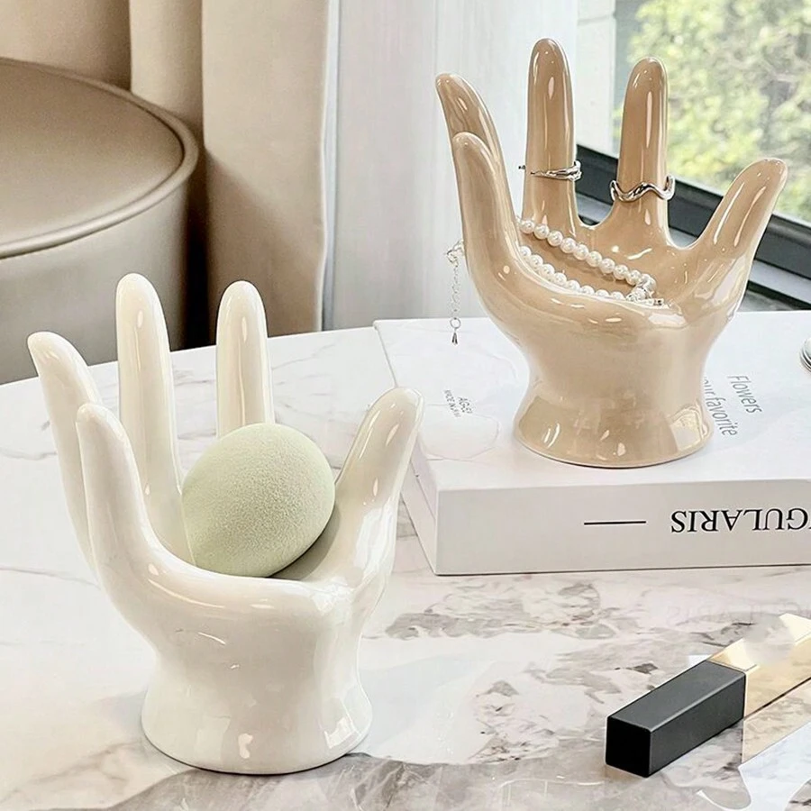 Ceramic Hand-Shaped Jewelry Holder Ring Display Tray For Desktop Or Home Decoration - Multicolor - View 1