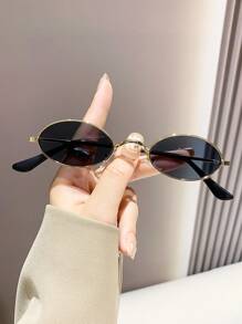 Retro Personalized Small Oval Metal Sunglasses Fashion Classic Decoration For Outdoor Travel Beach Vacation UV Protection Eyewear Beach Accessories For Women Sun Glasses Sunglasses Shades Fashionable Shade Elegant Outfit Family Outings Travel Vacation Holiday For Summer Beach Vacation,Outdoor,Travel