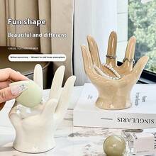 Ceramic Hand-Shaped Jewelry Holder Ring Display Tray For Desktop Or Home Decoration - Multicolor - View 7