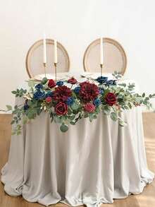 2Pcs/Kit  Wedding Sign Faux Flower For Ceremony Party Reception Entrance Floral Decor Wall Easel Stand For Wedding Poster Welcome Sign Sweetheart Table Wall Window Home Garden Outdoor Decor 13.77in*27.55in - Burgundy - View 2