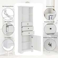 White Tall Storage Cabinet With 3 Drawers And Adjustable Shelves For Bathroom, Kitchen And Living Room, MDF Board With Painted Finish - White - View 6